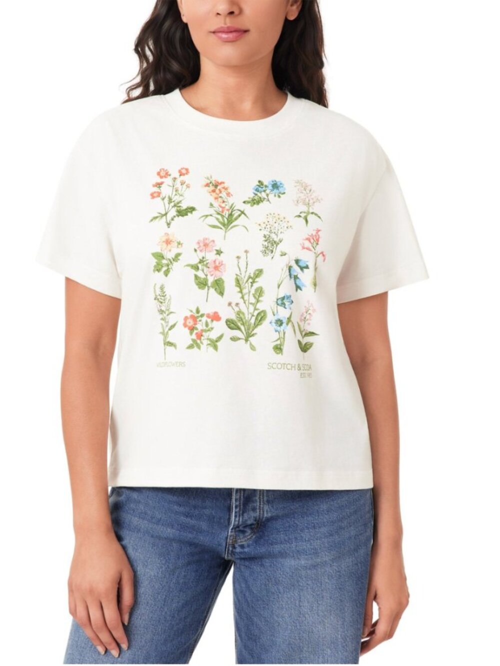 Scotch & Soda Women's Cotton Graphic Tee White Floral 100% Cotton Sz. L